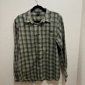 Oakley Button Down Shirt Cotton Mens Large Long Sleeve Up Green Plaid
